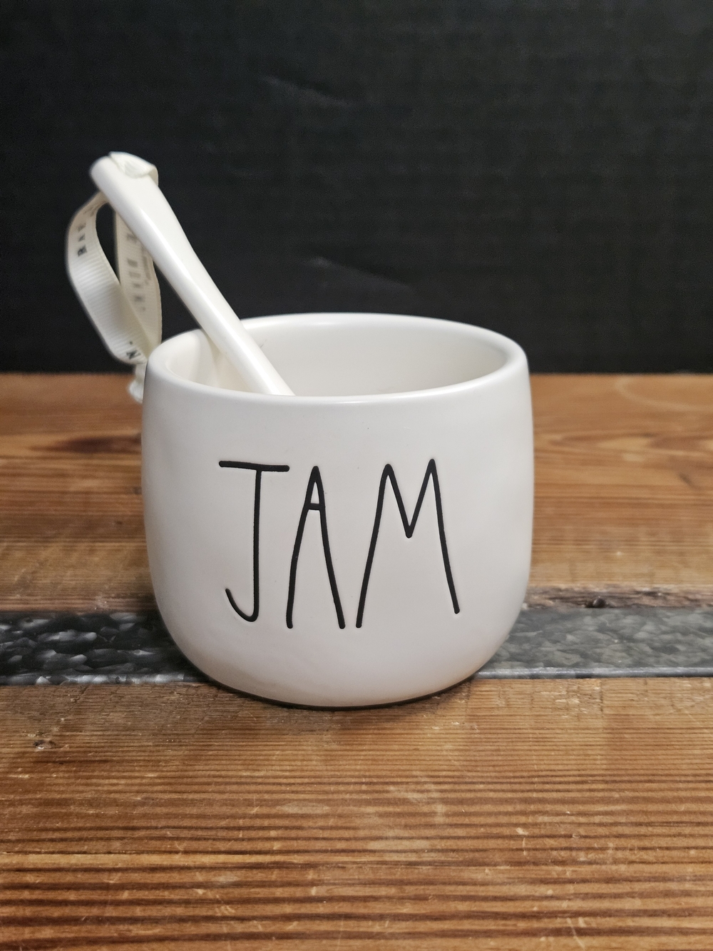 Rae Dunn Ceramic Jam Jar with Spoon - White